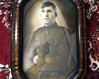 Antique Convex Glass Portrait Frames, Qty 2, Soldier, 21" x 13.5" And Oval 22.5" x 16.5"