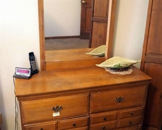 Vintage 6-Drawer Dresser With Mirror,, 68" x 44" x 17"