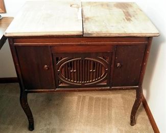 Antique Brunswick Turntable Cabinet, No Internal Components, Top Needs Refinished, 32" x 33" x 21.5"