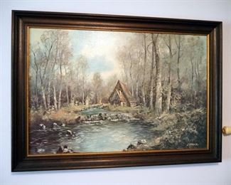 Framed Lorenz Print Of Woodland Cabin, 29" x 41"