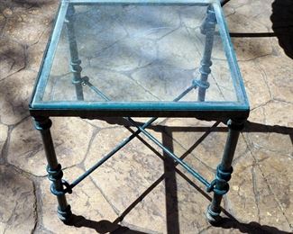 Metal End Table With Glass Top, 21" x 20" x 20"