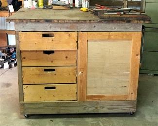Custom Built 8 Drawer Rolling Work Bench, 41" x 53" x 48"