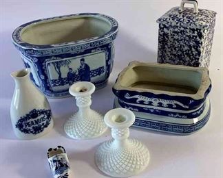 Blue And White Ceramic And Glass Collection