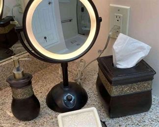 Bronze Brown 3 Piece Bath Set And ConAir Lighted Vanity Mirror