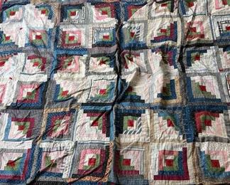 Colorful HandWorked Log Cabin Quilt