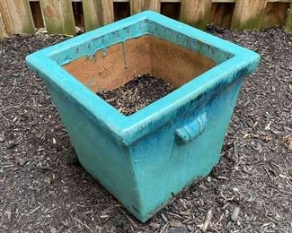 Heavy Planter With Teal Glaze