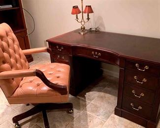 Hekman Executive Desk, Leather Chair, And Frederick Cooper Chicago Lamp