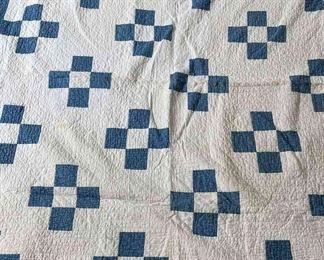 Older Quilt In White With Blue Squares
