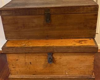 Pair Vintage Wood Storage Boxes