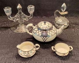 Petite Lenox Tea Set, Plus Cruet And Candle Holder