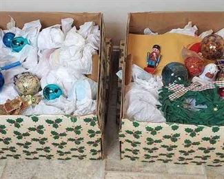 Two Large Boxes Full Of Mystery Christmas Ornaments