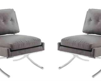 TWO Sally Gray Tufted Faux Leather Accent Side Chairs with XCrossed Metal Legs New In Box