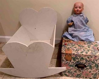 Vintage Doll And Cradle