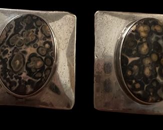 Tiger Agate and Sterling Earrings