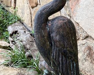 Cement egret statue (beak damaged)
