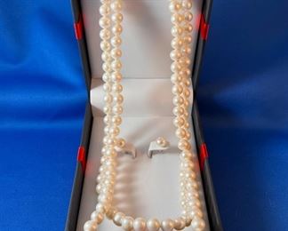 Cultured pearl with sterling silver necklace and earring set