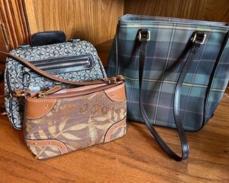Assorted handbags including plaid Ralph Lauren