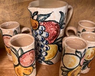 Stoneware pitcher and mugs