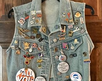 Small Blue Jean Vest with Pins and Buttons 