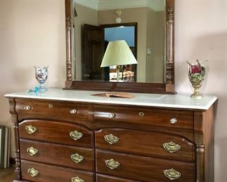 Marble Top Dresser with Vanity Mirror 