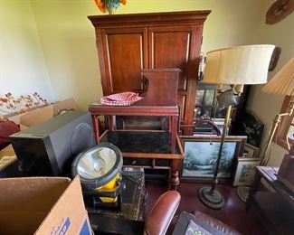 . . . entertainment center/wardrobe, vintage end tables, art, and more