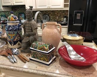 Scott Henderson Umbra Red Bowl, Ceramics, Dansk Salad Servers, Asian Warrior Figure