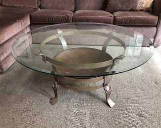 Iron & Copper Coffee Table w/ Glass Top