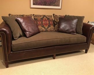 Stickley Maitland Leather Sofa / Upholstered Cushion / Nailhead Trim
