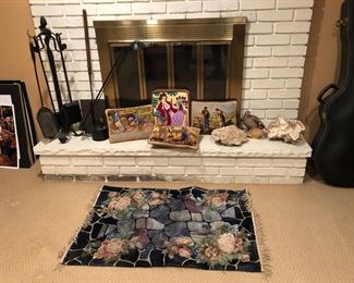 Fireplace Tools, Needlepoint Pillows, Small Rug