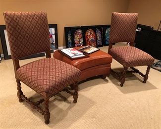 Pair of Southwood Chairs, Leather Ottoman