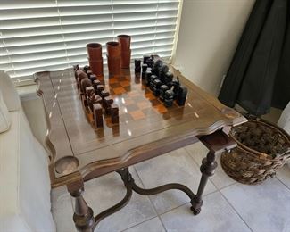 Wooden chess set with table