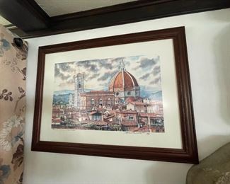 Florence Italy Duomo Watercolor signed by artist and custom matted and framed.