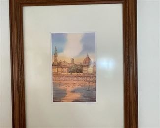 Watercolor Duomo custom matted and framed