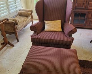 Ethan Allen Wing Back Chair w/ Ottoman 