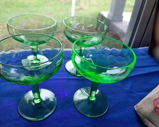Uranium Glass etched with leaf pattern