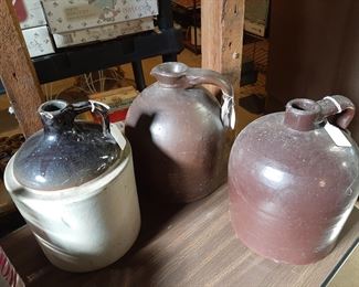 Stoneware Jug & Primitive Beehive Jugs