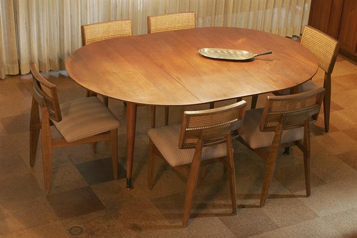 Vintage Modern dining table with coordinated seating for six