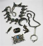 Silver and turquoise squash blossom necklace