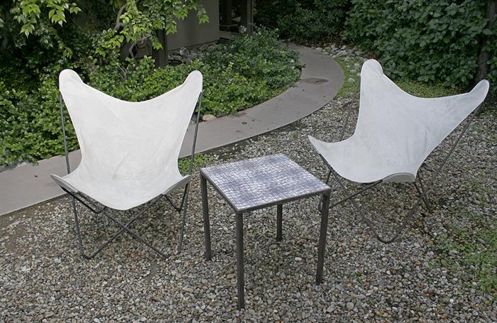 Pair of iron and canvas butterfly chairs