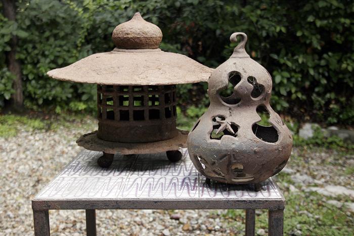 Japanese stone and iron lanterns