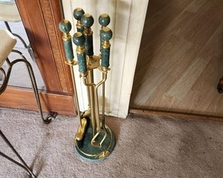 GREEN MARBLE FIREPLACE SET