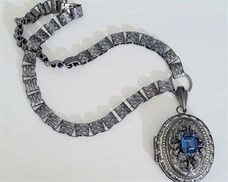 Antique Silver Tone Locket Necklace