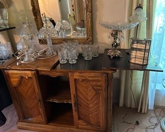 Buffet /Bar Server,  Vintage Glass Lamps