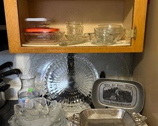 Marble Top Cheese Board w/serving pieces                                Glass Serving pieces                                                                                  Wilton ware 