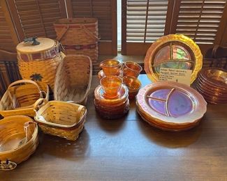 Federal Normandie Marigold Carnival Glass Longaberger Baskets