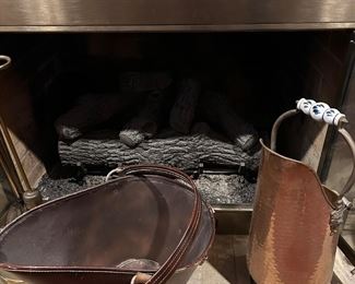 Vintage Leather Scuttle Bucket                                                            Copper Scuttle Ash Bucket                                                                Gas Logs