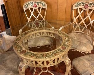 Iron Base, Iron Chairs Glass Top Table 4ft    Heavy Iron