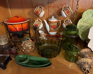 Made in Japan Coffee Pot Set                                                       Vintage Green Anchor Hocking