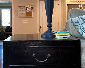 Pottery Barn end table; lamp