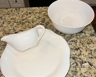 Pottery Barn Emma gravy boat, platter and serving bowl